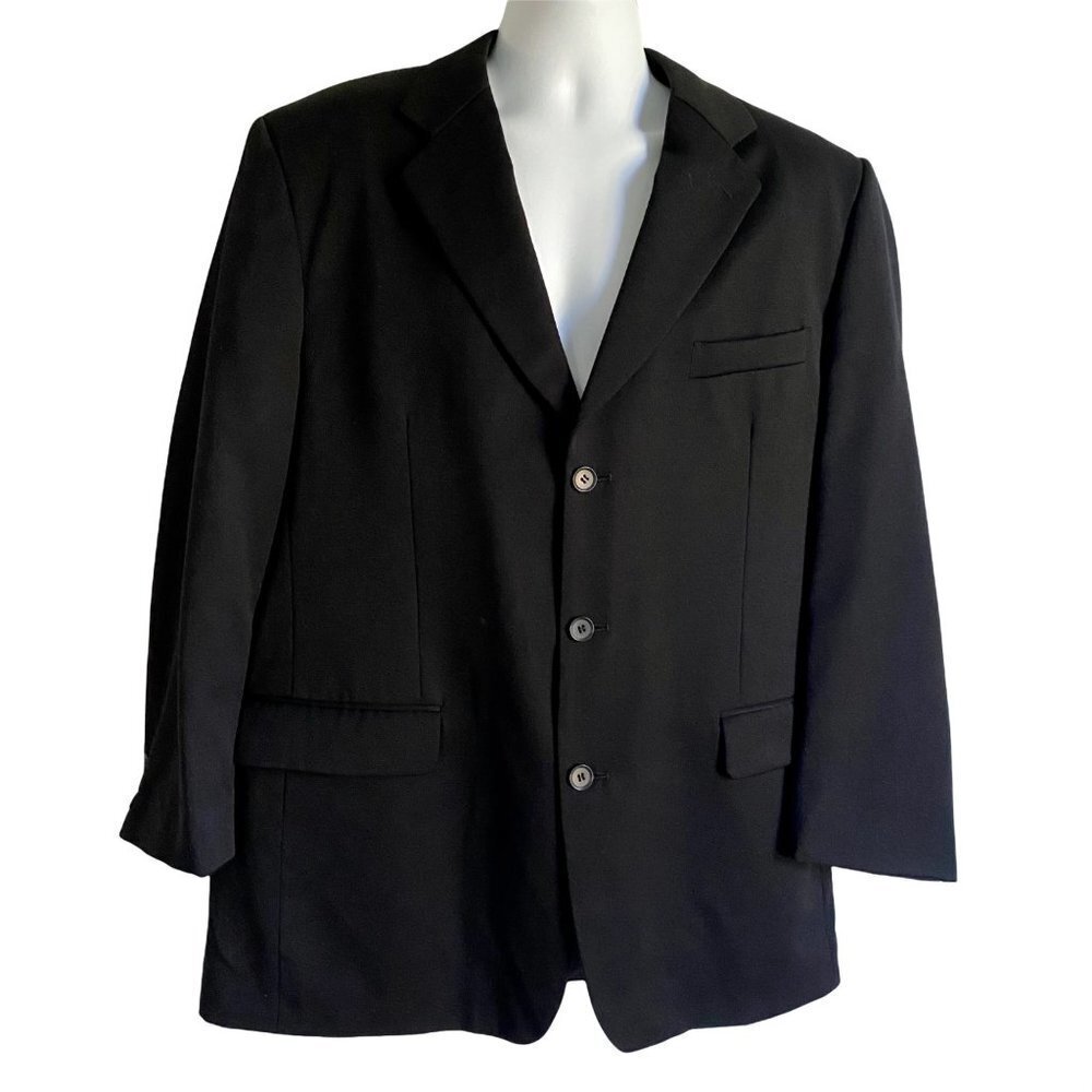 Raspinni 3 Button Wool Black Sport Coat Blazer Jacket Size 44 L